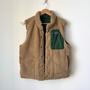 Patagonia Bivy Down Reversible Vest Size M Green Fleece Sherpa Puffer 600 Fill